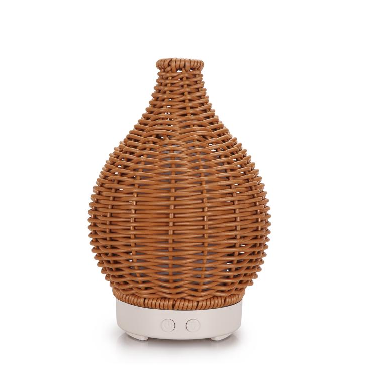 Diffuseur d'humidité et d'aromathérapie ultrasonique en rotin creux 100 ml avec lumières LED 7 couleurs, USB 5 V, prise UE 24 V