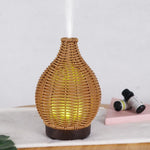 Diffuseur d'humidité et d'aromathérapie ultrasonique en rotin creux 100 ml avec lumières LED 7 couleurs, USB 5 V, prise UE 24 V