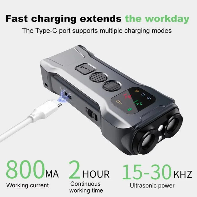 P9 Appareil anti-aboiement à ultrasons double tête rechargeable avec écran couleur, feu arrière à LED, P9
