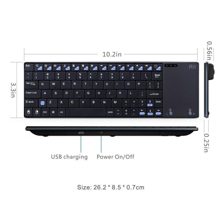 Mini clavier sans fil silencieux Rii K12+ 2,4 GHz pour ordinateur de bureau/portable