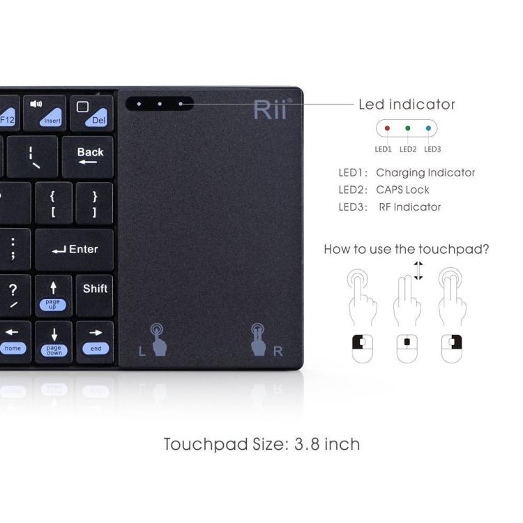 Mini clavier sans fil silencieux Rii K12+ 2,4 GHz pour ordinateur de bureau/portable