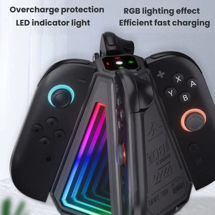 Pour Nintendo Switch 2 Manettes Joy-Con Base de charge triangulaire 4 en 1 avec lumière RGB, S219