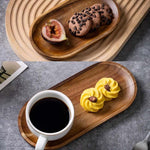 Plateau de thé en bois de cassia, assiette à fruits et desserts, Ellipse petit, Ellipse moyen, Ellipse grand, Carré petit, Carré grand