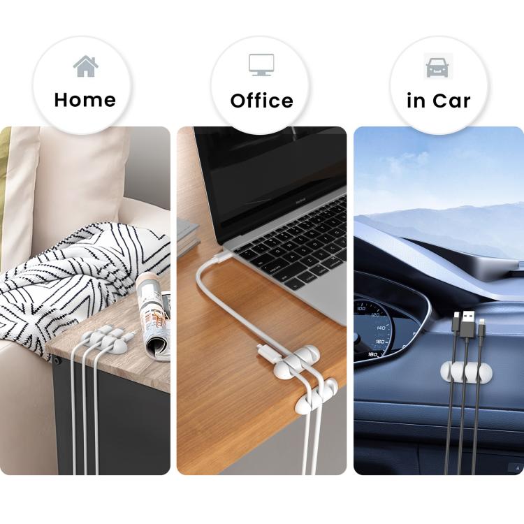 Organisateur de câble en silicone de bureau AhaStyle WE31, 6 pcs, support universel à 3 trous pour câble
