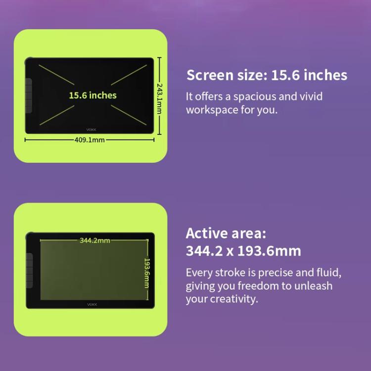 Écran de dessin numérique VEIKK VK1600 de 15,6 pouces, écran de dessin électronique compatible avec les téléphones mobiles