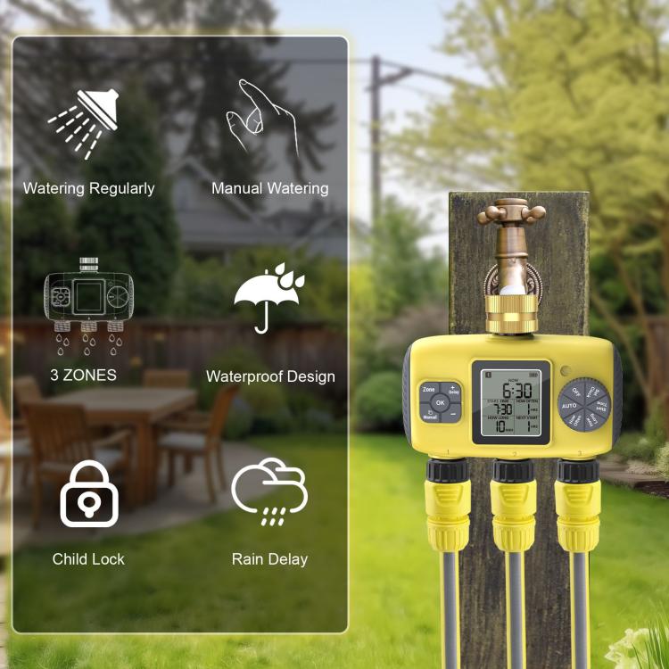 Contrôleur d'arrosage automatique intelligent extérieur avec minuterie d'irrigation à trois voies, norme UK, norme US