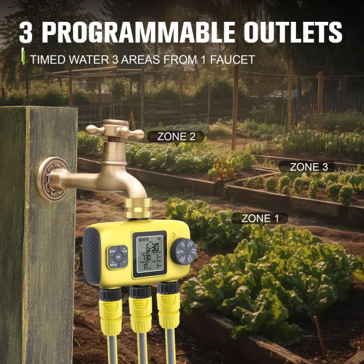 Contrôleur d'arrosage automatique intelligent extérieur avec minuterie d'irrigation à trois voies, norme UK, norme US