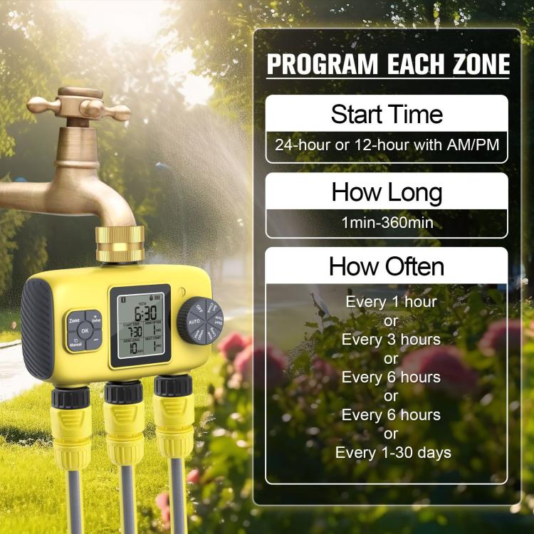Contrôleur d'arrosage automatique intelligent extérieur avec minuterie d'irrigation à trois voies, norme UK, norme US