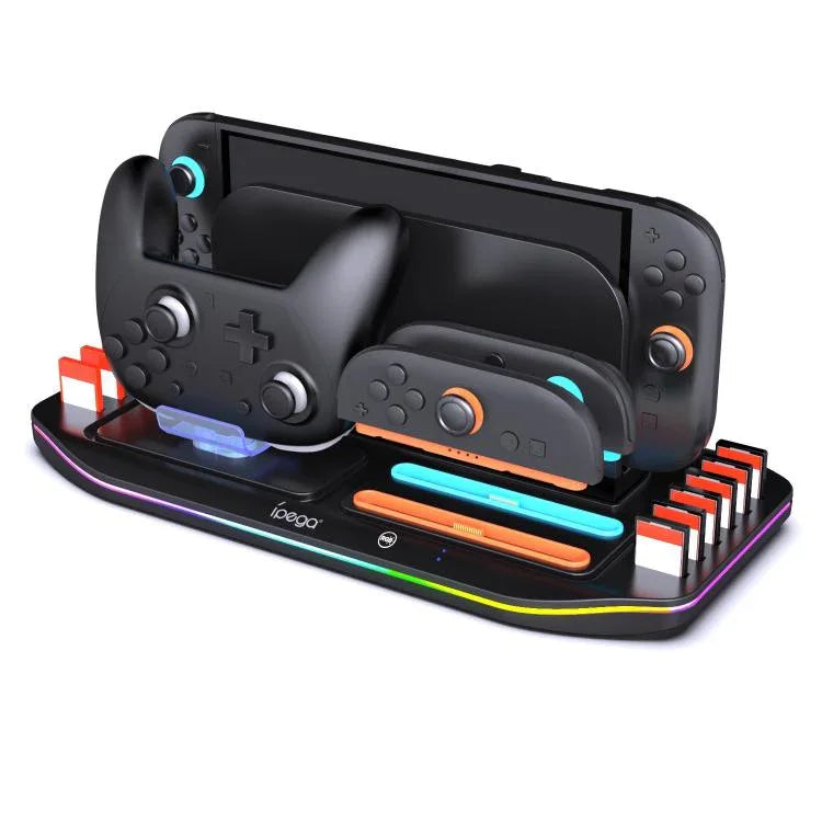 Station de recharge ipega pour 2 Joy-Con et manette Pro Nintendo Switch avec éclairage RGB et support de cartes de jeu, PG-SW2048