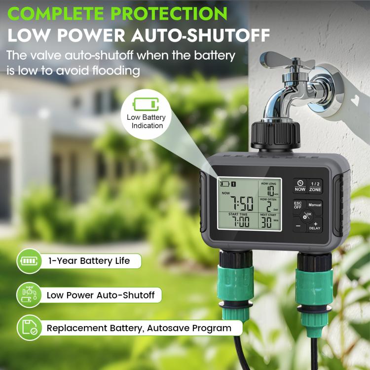 Minuterie d'arrosage intelligente à double sortie Contrôleur d'irrigation automatique, norme UK, norme US