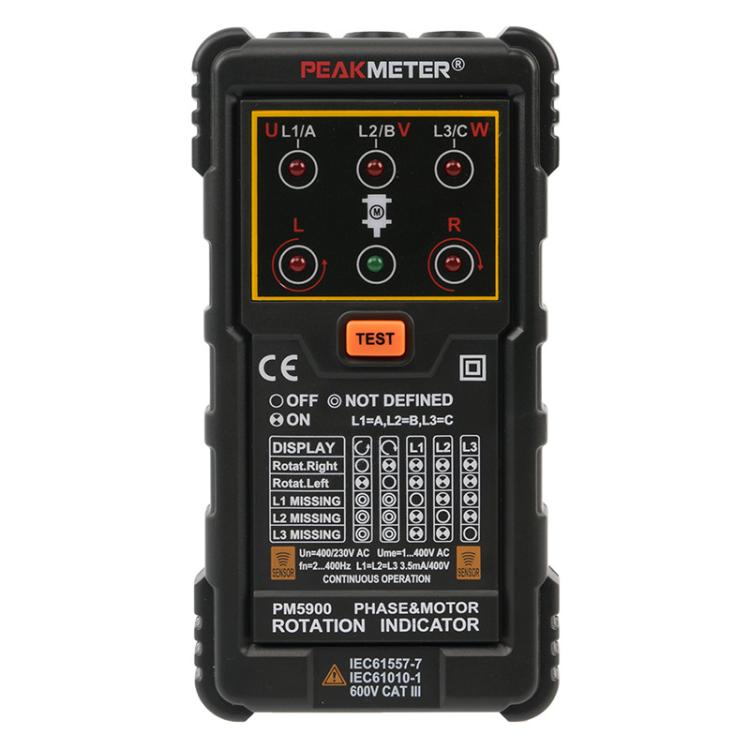 Testeur de séquence de phase de rotation moteur AC triphasé PEAKMETER, PM5900