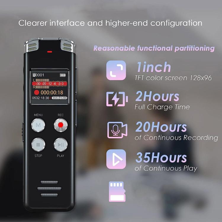 Enregistreur vocal numérique portable HD à réduction de bruit activé par la voix pour conférences, 64 Go, 128 Go