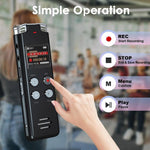 Enregistreur vocal numérique portable HD à réduction de bruit activé par la voix pour conférences, 64 Go, 128 Go
