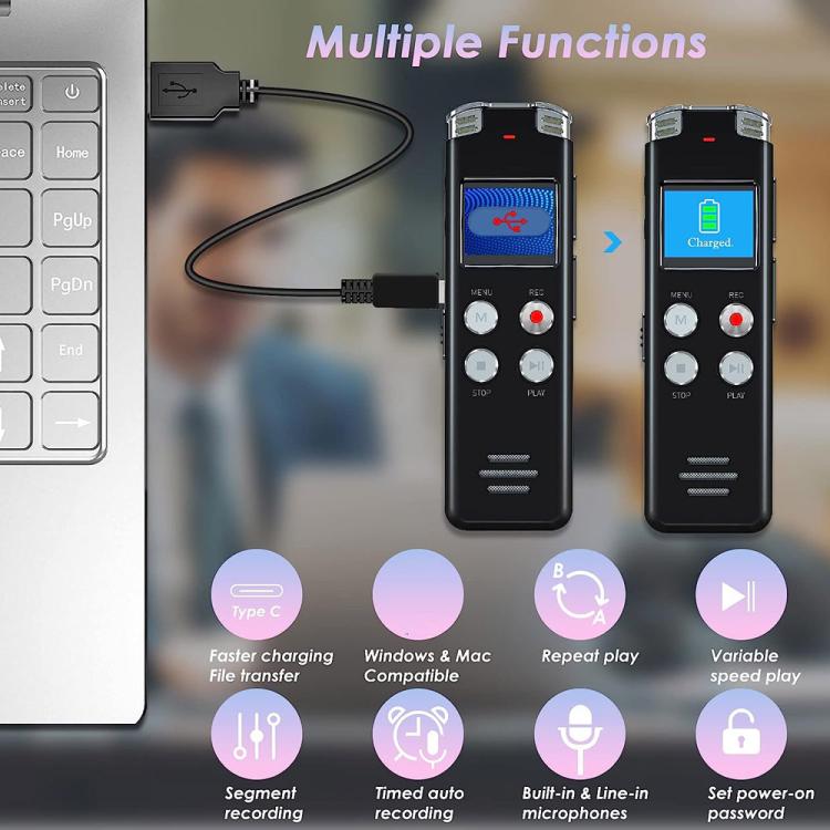 Enregistreur vocal numérique portable HD à réduction de bruit activé par la voix pour conférences, 64 Go, 128 Go