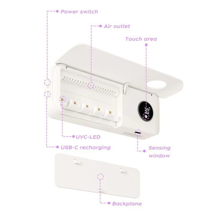 Support de rangement stérilisateur UV automatique pour brosses à dents avec couvercle à rabat et séchage