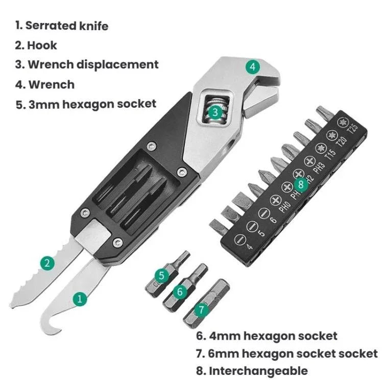 Clé hexagonale pliable, tournevis, clé réglable en acier inoxydable, outils multifonctions EDC, 8 en 1