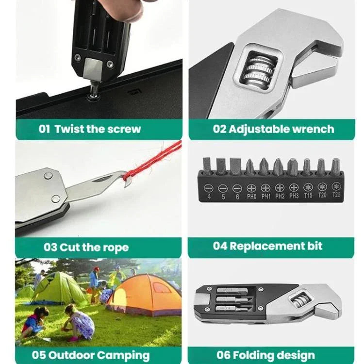 Clé hexagonale pliable, tournevis, clé réglable en acier inoxydable, outils multifonctions EDC, 8 en 1