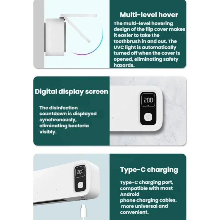 Stérilisateur UV pour brosses à dents électriques avec séchage automatique et rangement mural pour salle de bain