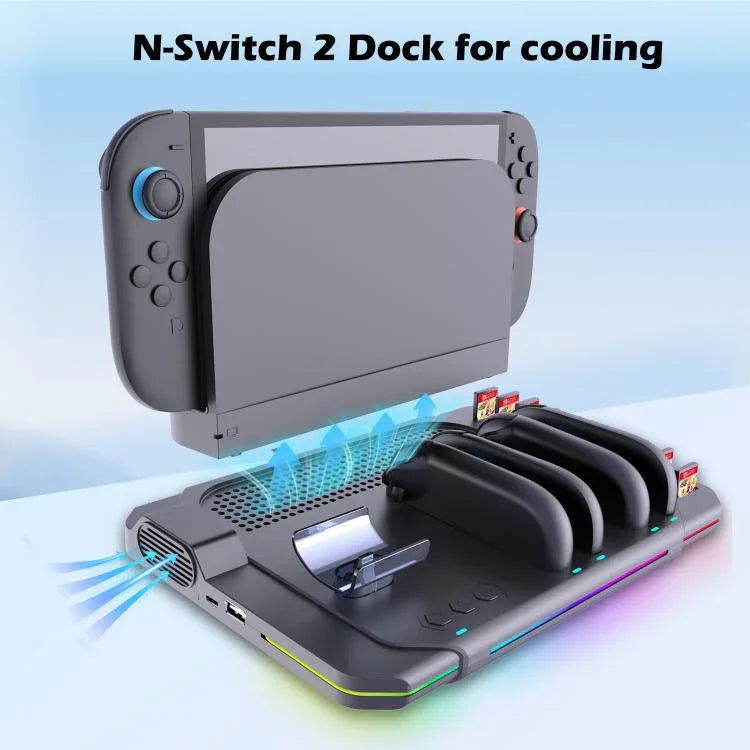 Pour Nintendo Switch 2 Station de Charge Multifonction avec Refroidissement, Éclairage RGB & Emplacements pour Cartes, SW2139