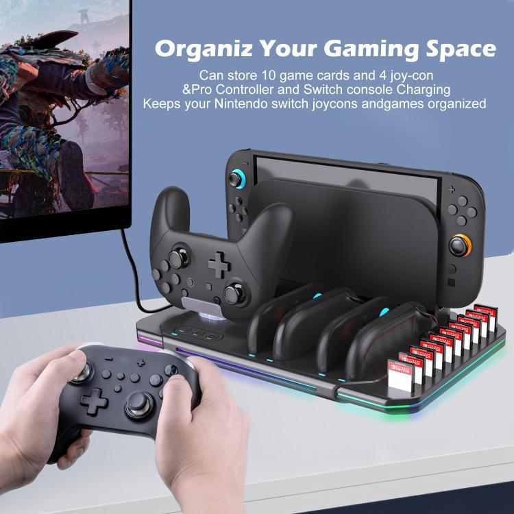 Pour Nintendo Switch 2 Station de Charge Multifonction avec Refroidissement, Éclairage RGB & Emplacements pour Cartes, SW2139