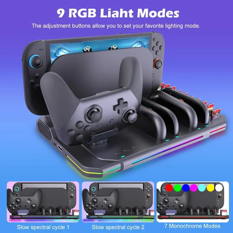 Pour Nintendo Switch 2 Station de Charge Multifonction avec Refroidissement, Éclairage RGB & Emplacements pour Cartes, SW2139