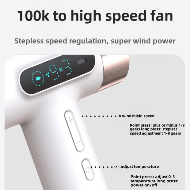 Sèche-cheveux sans fil haute vitesse moteur 100 000 tr/min, charge rapide USB-C et batterie intégrée 15600 mAh