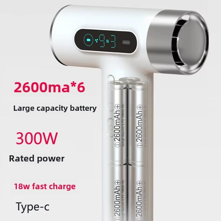 Sèche-cheveux sans fil haute vitesse moteur 100 000 tr/min, charge rapide USB-C et batterie intégrée 15600 mAh