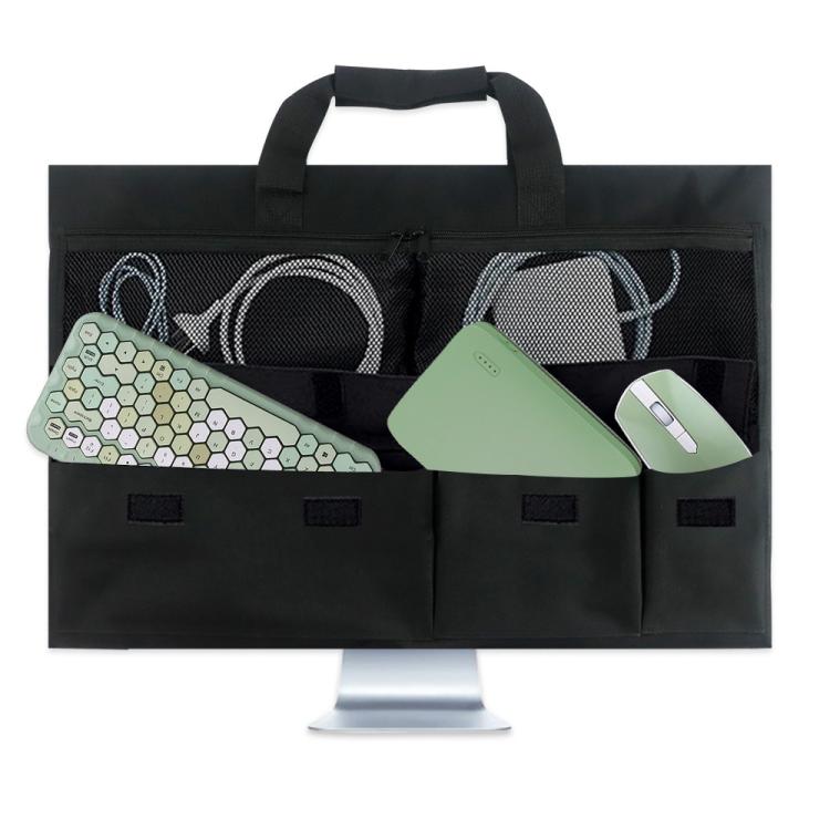 Housse anti-poussière intégrée pour ordinateur de bureau en tissu de nylon avec doublure en flanelle