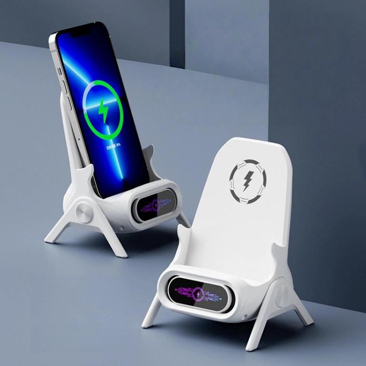 Support de chargeur sans fil en forme de chaise pour bureau compatible avec les téléphones et tablettes de 4,5 à 11 pouces