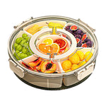 Plateau de collations rotatif à 360° avec 6 compartiments, poignée et couvercle hermétique – Récipient rond portable de conservation alimentaire pour fruits, noix, bonbons, 6 compartiments