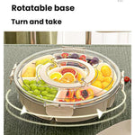 Plateau de collations rotatif à 360° avec 6 compartiments, poignée et couvercle hermétique – Récipient rond portable de conservation alimentaire pour fruits, noix, bonbons, 6 compartiments