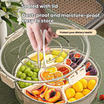 Plateau de collations rotatif à 360° avec 6 compartiments, poignée et couvercle hermétique – Récipient rond portable de conservation alimentaire pour fruits, noix, bonbons, 6 compartiments
