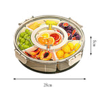 Plateau de collations rotatif à 360° avec 6 compartiments, poignée et couvercle hermétique – Récipient rond portable de conservation alimentaire pour fruits, noix, bonbons, 6 compartiments