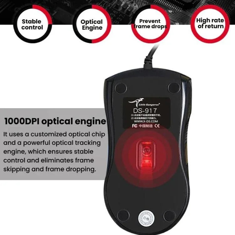 Souris optique filaire ergonomique 1000 DPI Little Kangaroo DS-917 pour ordinateur portable, bureau, jeu, DS-917 USB