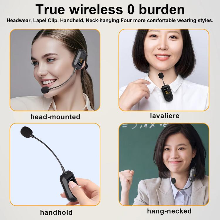Amplificateur de microphone sans fil 2,4G portable, 1 en 1 clip cravate, 1 en 1 casque, 1 en 2 clip cravate, 1 en 2 casque