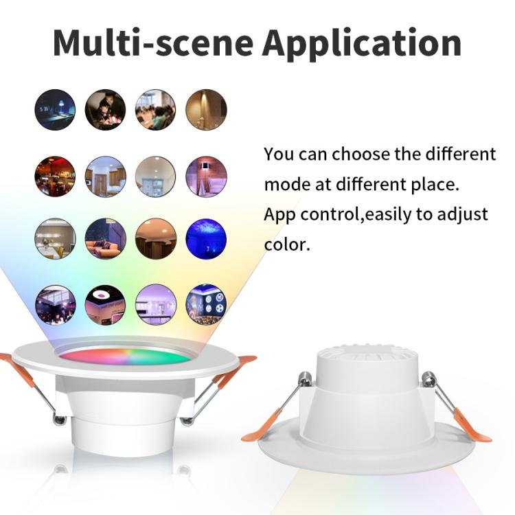 Compatible avec les spots encastrables intelligents Tuya WIFI & Bluetooth RGB+CW+WW, Dimmable, 5W 2.5inch, 7W 3.5inch, 10W 4inch, 15W 6inch