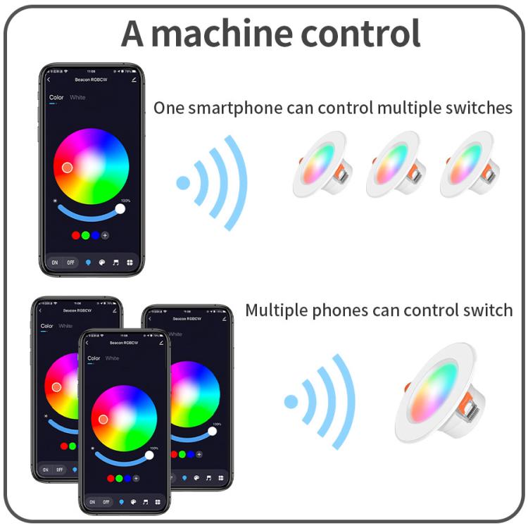 Compatible avec les spots encastrables intelligents Tuya WIFI & Bluetooth RGB+CW+WW, Dimmable, 5W 2.5inch, 7W 3.5inch, 10W 4inch, 15W 6inch
