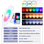 Compatible avec les spots encastrables intelligents Tuya WIFI & Bluetooth RGB+CW+WW, Dimmable, 5W 2.5inch, 7W 3.5inch, 10W 4inch, 15W 6inch
