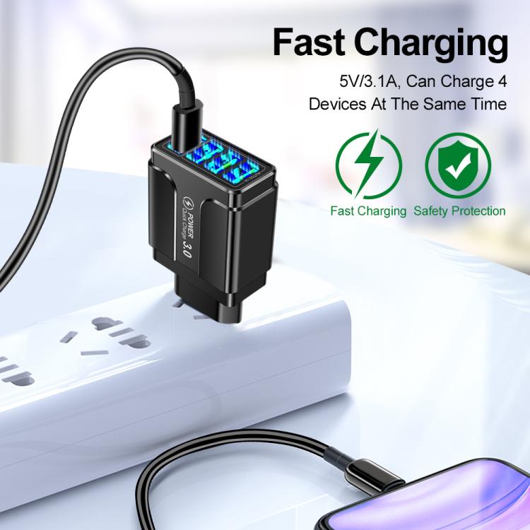 5.1A QC3.0 Fast Charging 4USB Port Cell Phone Charger, EU Plug, US Plug, UK Plug