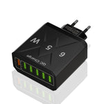 Chargeur de téléphone portable 6 ports USB 65W QC3.0 charge rapide, prise EU (Noir), prise EU (Blanc), prise US (Noir), prise US (Blanc), prise UK (Noir), prise UK (Blanc)