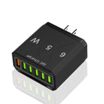 Chargeur de téléphone portable 6 ports USB 65W QC3.0 charge rapide, prise EU (Noir), prise EU (Blanc), prise US (Noir), prise US (Blanc), prise UK (Noir), prise UK (Blanc)