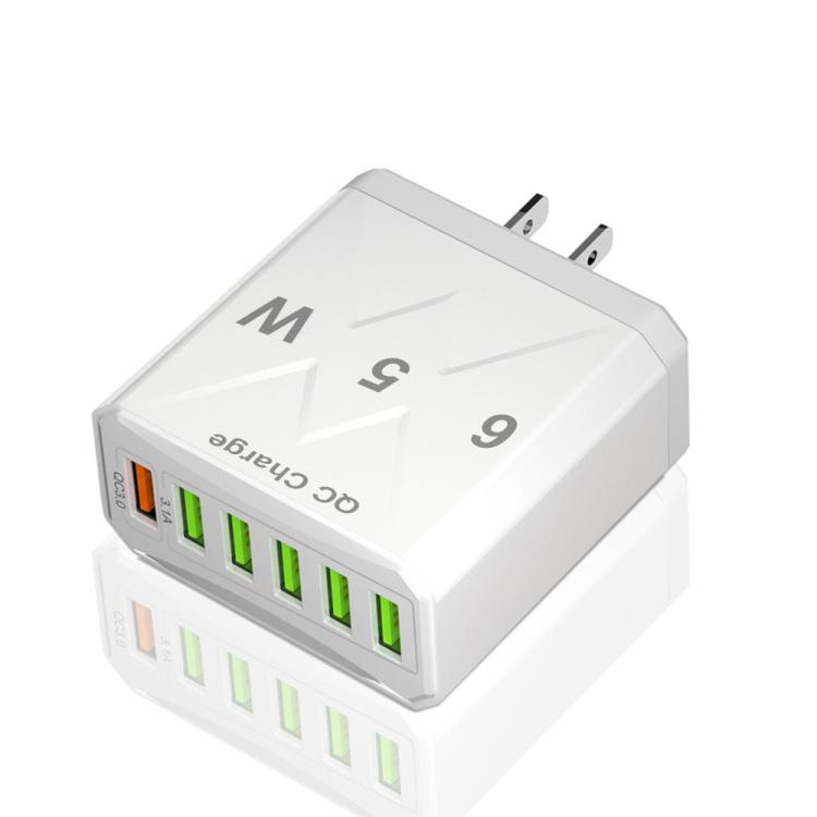 Chargeur de téléphone portable 6 ports USB 65W QC3.0 charge rapide, prise EU (Noir), prise EU (Blanc), prise US (Noir), prise US (Blanc), prise UK (Noir), prise UK (Blanc)