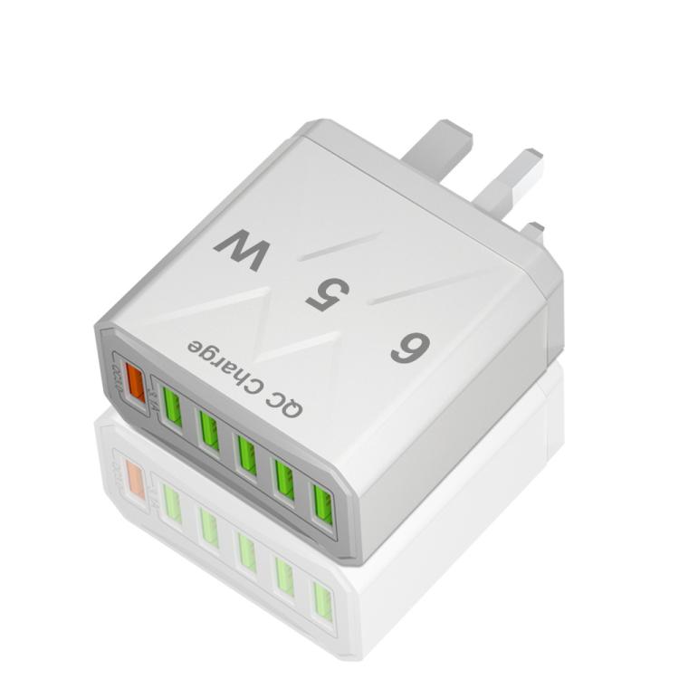 Chargeur de téléphone portable 6 ports USB 65W QC3.0 charge rapide, prise EU (Noir), prise EU (Blanc), prise US (Noir), prise US (Blanc), prise UK (Noir), prise UK (Blanc)