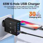 Chargeur de téléphone portable 6 ports USB 65W QC3.0 charge rapide, prise EU (Noir), prise EU (Blanc), prise US (Noir), prise US (Blanc), prise UK (Noir), prise UK (Blanc)