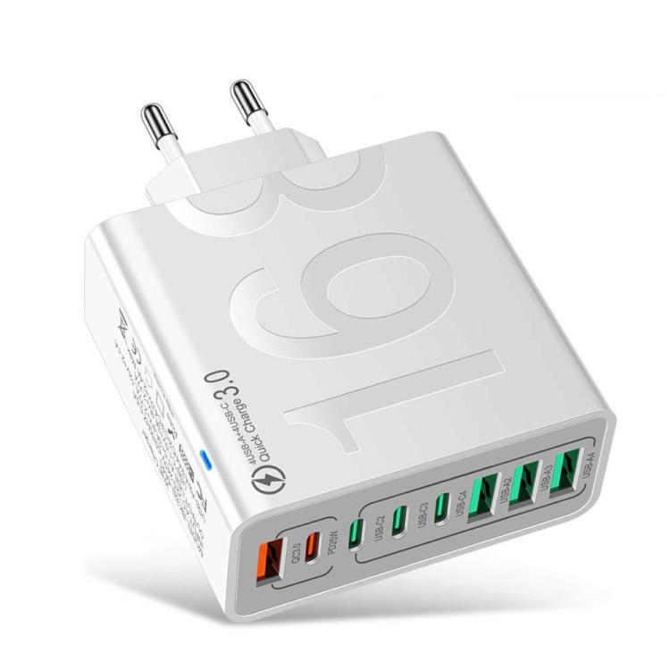 Chargeur de téléphone portable 8 interfaces 4USB+4Type-C 150W QC3.0 charge rapide, prise EU (Noir), prise EU (Blanc), prise EU (Jaune), prise US (Noir), prise US (Blanc), prise US (Jaune), prise UK (Noir), prise UK (Blanc), prise UK (Jaune)