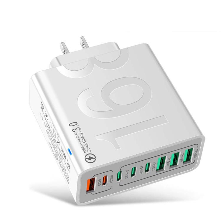 Chargeur de téléphone portable 8 interfaces 4USB+4Type-C 150W QC3.0 charge rapide, prise EU (Noir), prise EU (Blanc), prise EU (Jaune), prise US (Noir), prise US (Blanc), prise US (Jaune), prise UK (Noir), prise UK (Blanc), prise UK (Jaune)