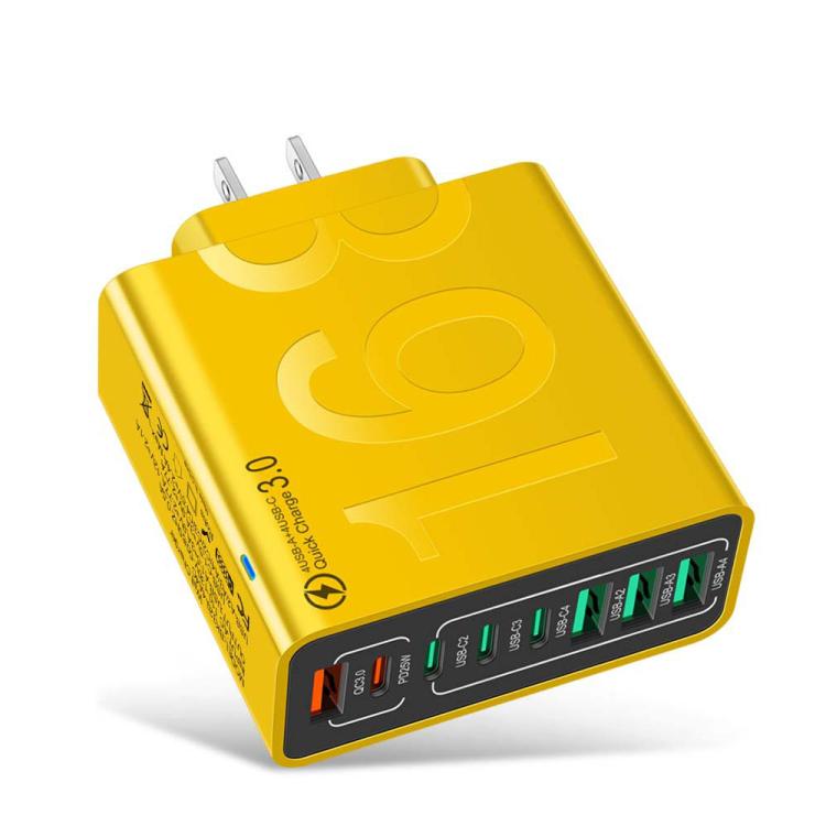 Chargeur de téléphone portable 8 interfaces 4USB+4Type-C 150W QC3.0 charge rapide, prise EU (Noir), prise EU (Blanc), prise EU (Jaune), prise US (Noir), prise US (Blanc), prise US (Jaune), prise UK (Noir), prise UK (Blanc), prise UK (Jaune)