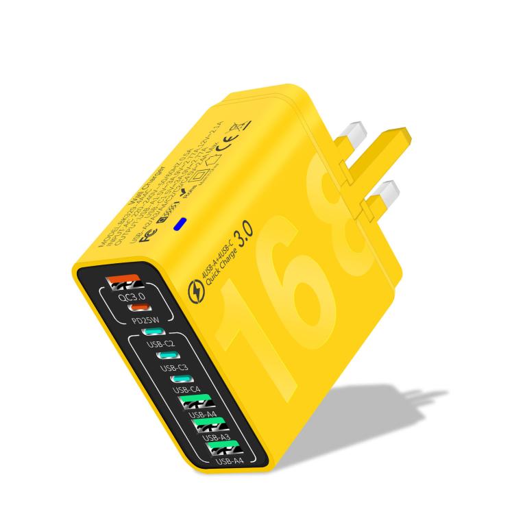 Chargeur de téléphone portable 8 interfaces 4USB+4Type-C 150W QC3.0 charge rapide, prise EU (Noir), prise EU (Blanc), prise EU (Jaune), prise US (Noir), prise US (Blanc), prise US (Jaune), prise UK (Noir), prise UK (Blanc), prise UK (Jaune)