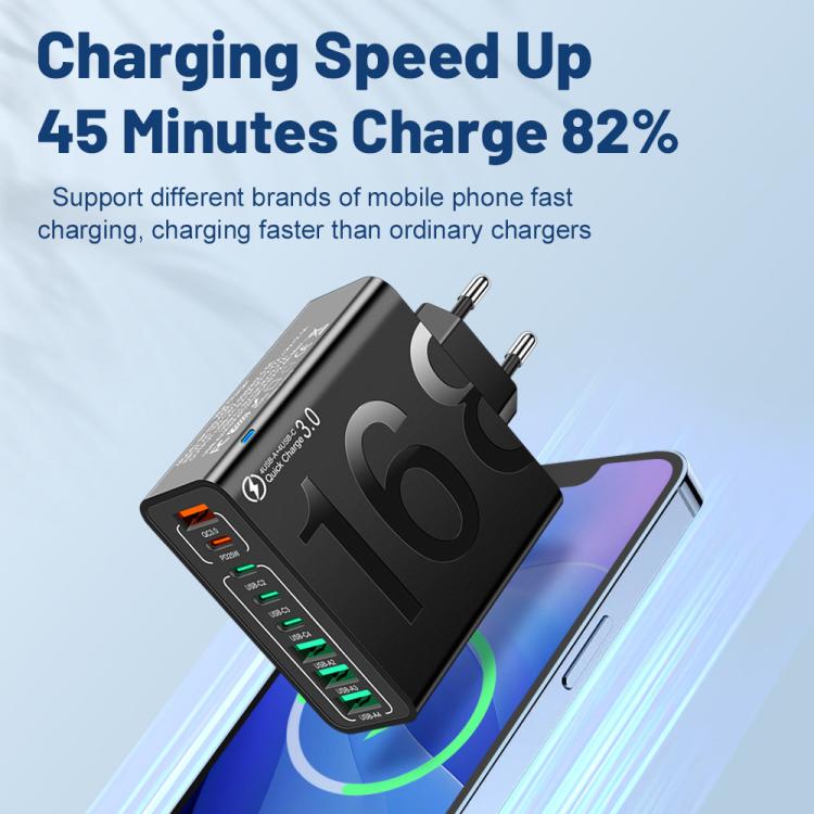 Chargeur de téléphone portable 8 interfaces 4USB+4Type-C 150W QC3.0 charge rapide, prise EU (Noir), prise EU (Blanc), prise EU (Jaune), prise US (Noir), prise US (Blanc), prise US (Jaune), prise UK (Noir), prise UK (Blanc), prise UK (Jaune)