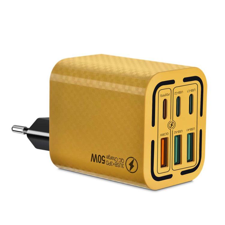 Chargeur de téléphone portable 6 ports 3USB+3Type-C 50W charge rapide, prise EU (Noir), prise EU (Blanc), prise EU (Jaune), prise US (Noir), prise US (Blanc), prise US (Jaune), prise UK (Noir), prise UK (Blanc), prise UK (Jaune)